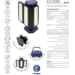 Faro da lavoro ricaricabile EXTEND con tre fonti luminose orientabili CFG EL156