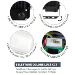 Faro led da esterno proiettore led 20W 1800 lumen nero CFG SQUARE LED con selettore luce 3000K-4000K-5000K