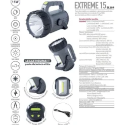 Faro led ricaricabile EXTREME 15 per illuminazione di profondità fino a 300 mt. con funzione powerbank CFG EL184