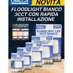 Faro proiettore led floodlight tutto schermo 100W 10000 lumen con selettore 3CCT OMEGA LD710 bianco