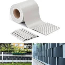 Fascia frangivista striscia telo in pvc oscurante per recinzioni cm.19 x 35 mt. bianco con clips di fissaggio