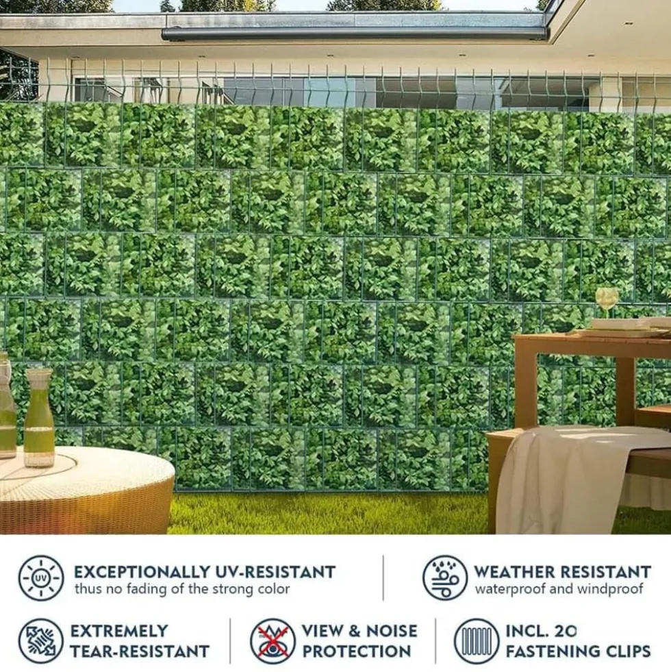 Fascia frangivista striscia telo in pvc oscurante per recinzioni cm.19 x 35 mt. foglie con clips di fissaggio