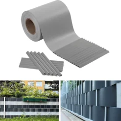 Fascia frangivista striscia telo in pvc oscurante per recinzioni cm.19 x 35 mt. grigio chiaro con clips di fissaggio