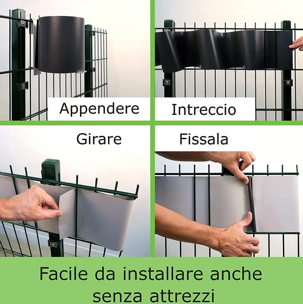 Fascia frangivista striscia telo in pvc oscurante per recinzioni cm.19 x 35 mt. grigio scuro antracite con clips di fissaggio