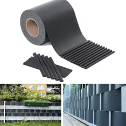 Fascia frangivista striscia telo in pvc oscurante per recinzioni cm.19 x 35 mt. grigio scuro antracite con clips di fissaggio