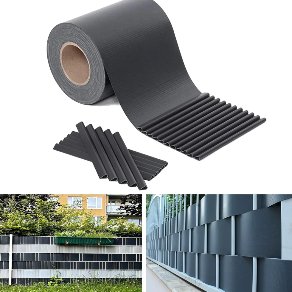 Fascia frangivista striscia telo in pvc oscurante per recinzioni cm.19 x 35 mt. grigio scuro antracite con clips di fissaggio