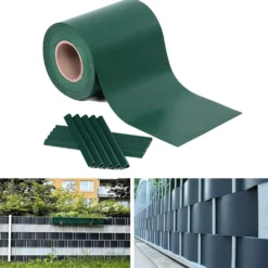 Fascia frangivista striscia telo in pvc oscurante per recinzioni cm.19 x 35 mt. verde con clips di fissaggio