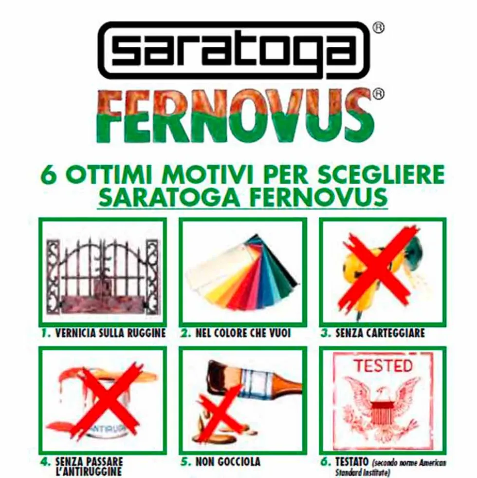FERNOVUS SARATOGA Smalto antiruggine gel vernice 2 in 1 si applica direttamente sulla ruggine ml.750 vari colori