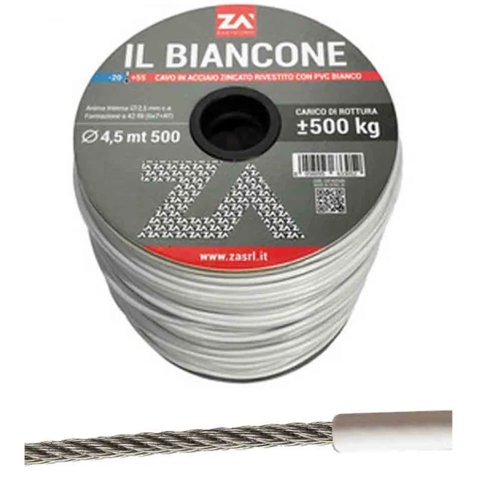 Filo stendibiancheria plastificato BIANCONE con anima in acciaio zincato mm.4,5 VENDITA AL METRO