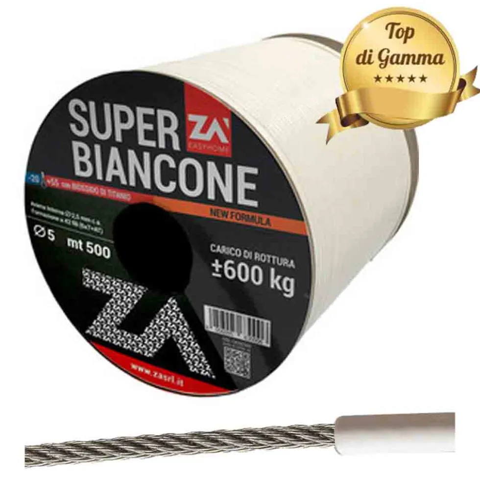 Filo stendibiancheria plastificato SUPERBIANCONE con anima in acciaio zincato mm.5 VENDITA AL METRO
