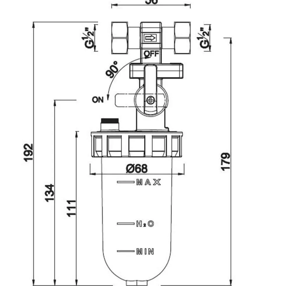 Filtro anticalcare dosatore proporzionale di sali polifosfato con attacco girevole 1/2" F.F