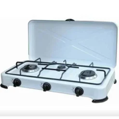 Fornello a gas gpl a 3 fuochi smaltato bianco con coperchio KASART