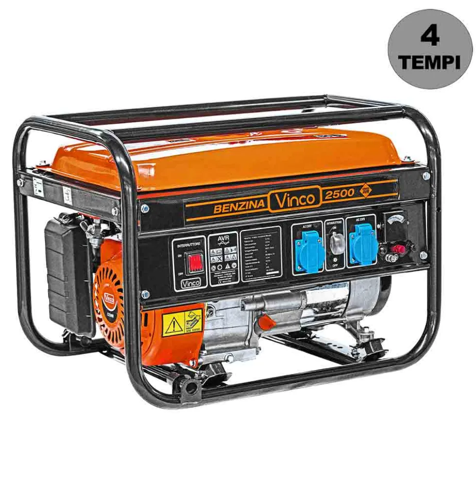 Generatore di corrente a benzina motore 4 tempi potenza max.2,2 KW gruppo elettrogeno VINCO 60128