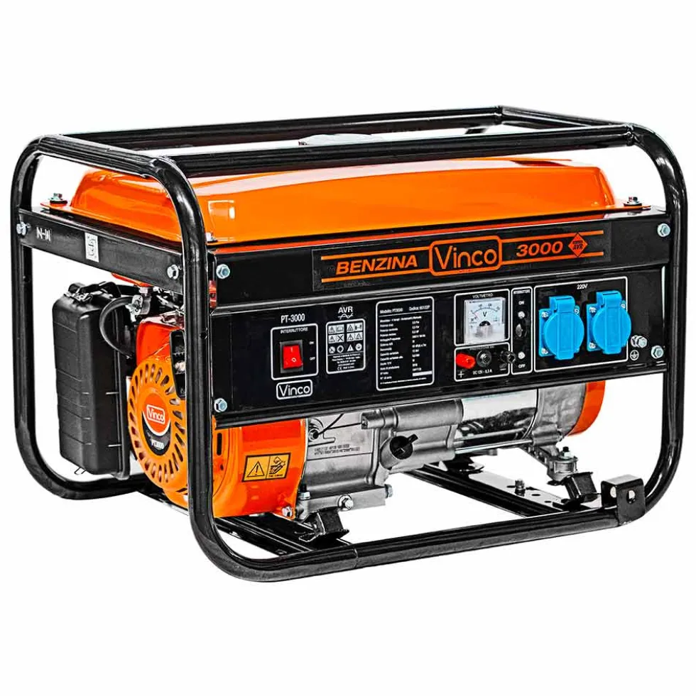 Generatore di corrente a benzina motore 4 tempi potenza max.2,8 KW gruppo elettrogeno VINCO 60122