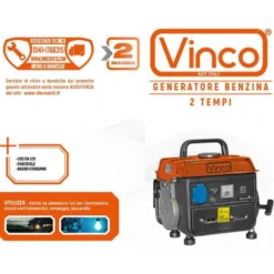 Generatore di corrente portatile a benzina motore 2 tempi potenza max 0,8 KW gruppo elettrogeno VINCO 60104