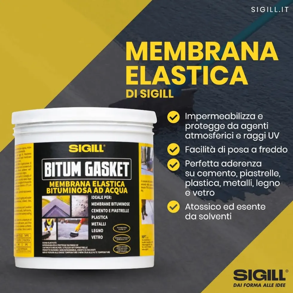 Guaina impermeabilizzante adesivo bituminoso sigillante nero SIGILL BITUM GASKET barattolo kg.5