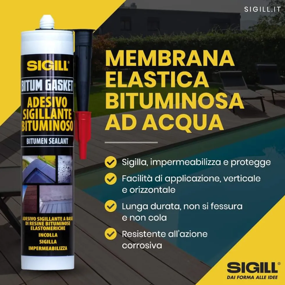 Guaina impermeabilizzante adesivo bituminoso sigillante nero SIGILL BITUM GASKET cartuccia ml.300