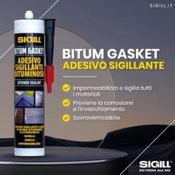 Guaina impermeabilizzante adesivo bituminoso sigillante nero SIGILL BITUM GASKET cartuccia ml.300