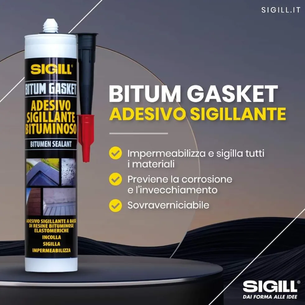 Guaina impermeabilizzante adesivo bituminoso sigillante nero SIGILL BITUM GASKET cartuccia ml.300