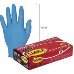 Guanti monouso in nitrile azzurro senza polvere LOGICA NITRIL-TRE cf.100 pz. tg.M-L-XL