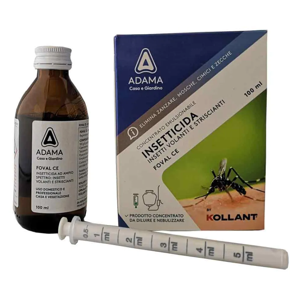Insetticida liquido concentrato per mosche zanzare scarafaggi zecche pulci ml.100 ADAMA FOVAL CE