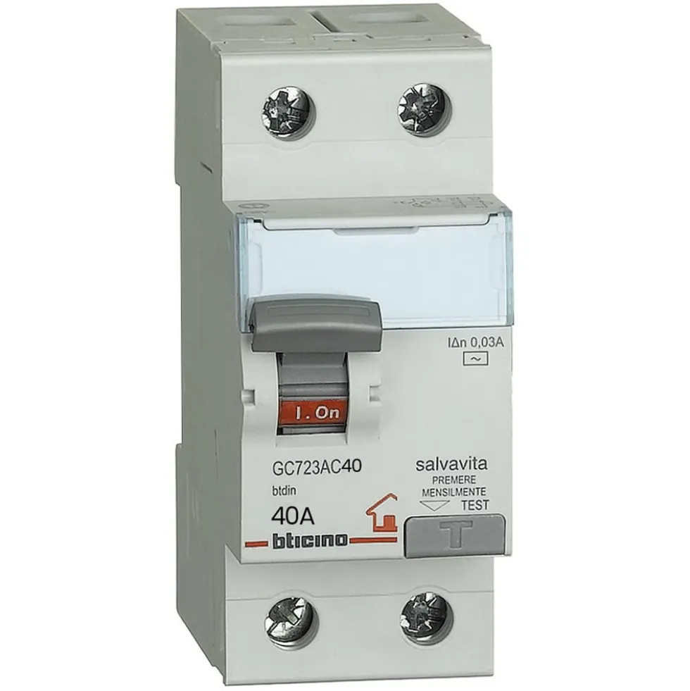 Interruttore differenziale puro salvavita 2P AC 40A 0.03A BTICINO GC723AC40