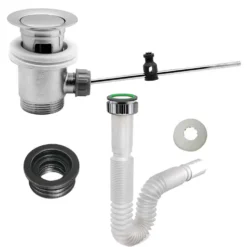 Kit di scarico per lavabo e bidet composto da piletta, tubo flessibile e guarnizione