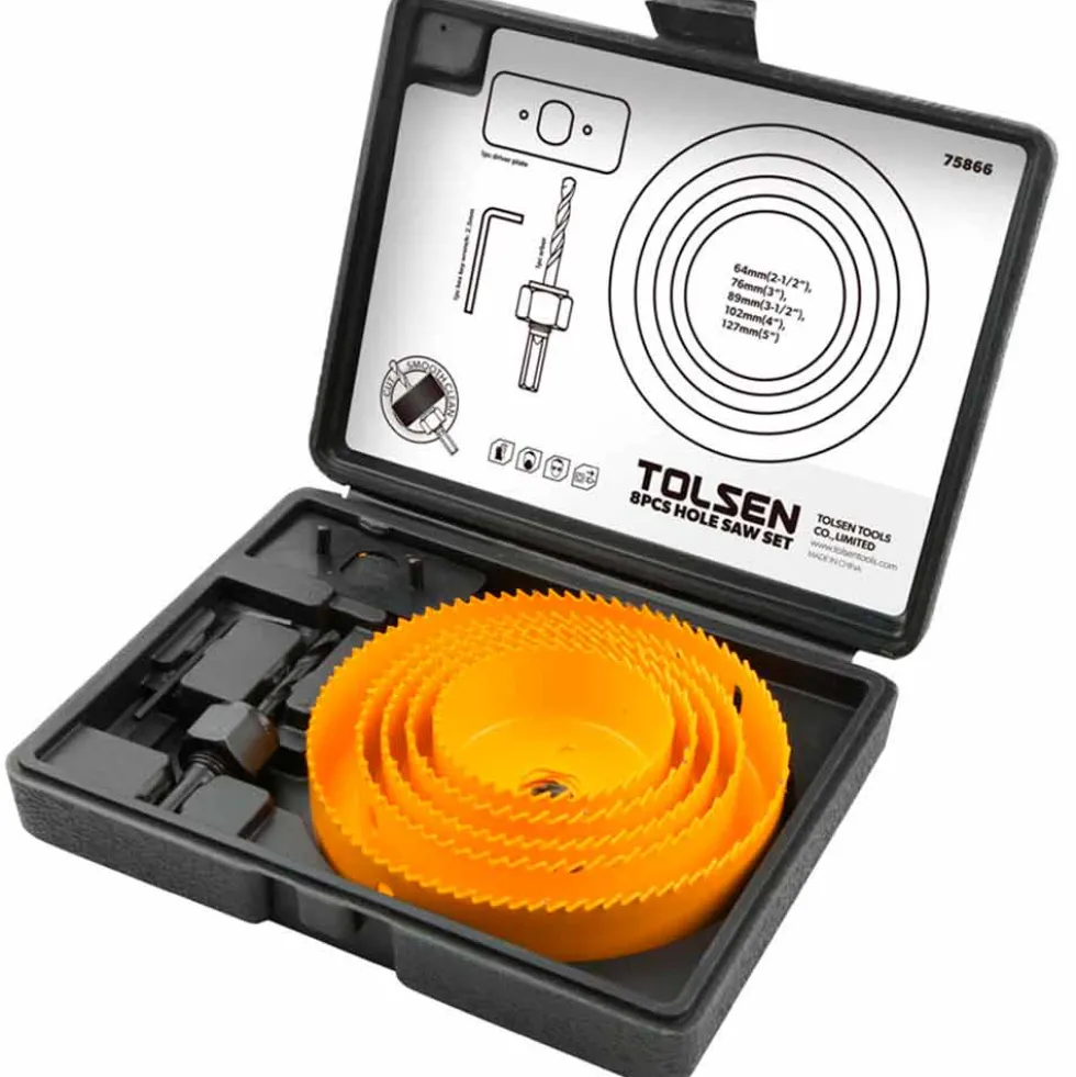 Kit frese a tazza bi-metal 8 pezzi da 64 a 127 mm TOLSEN 75866