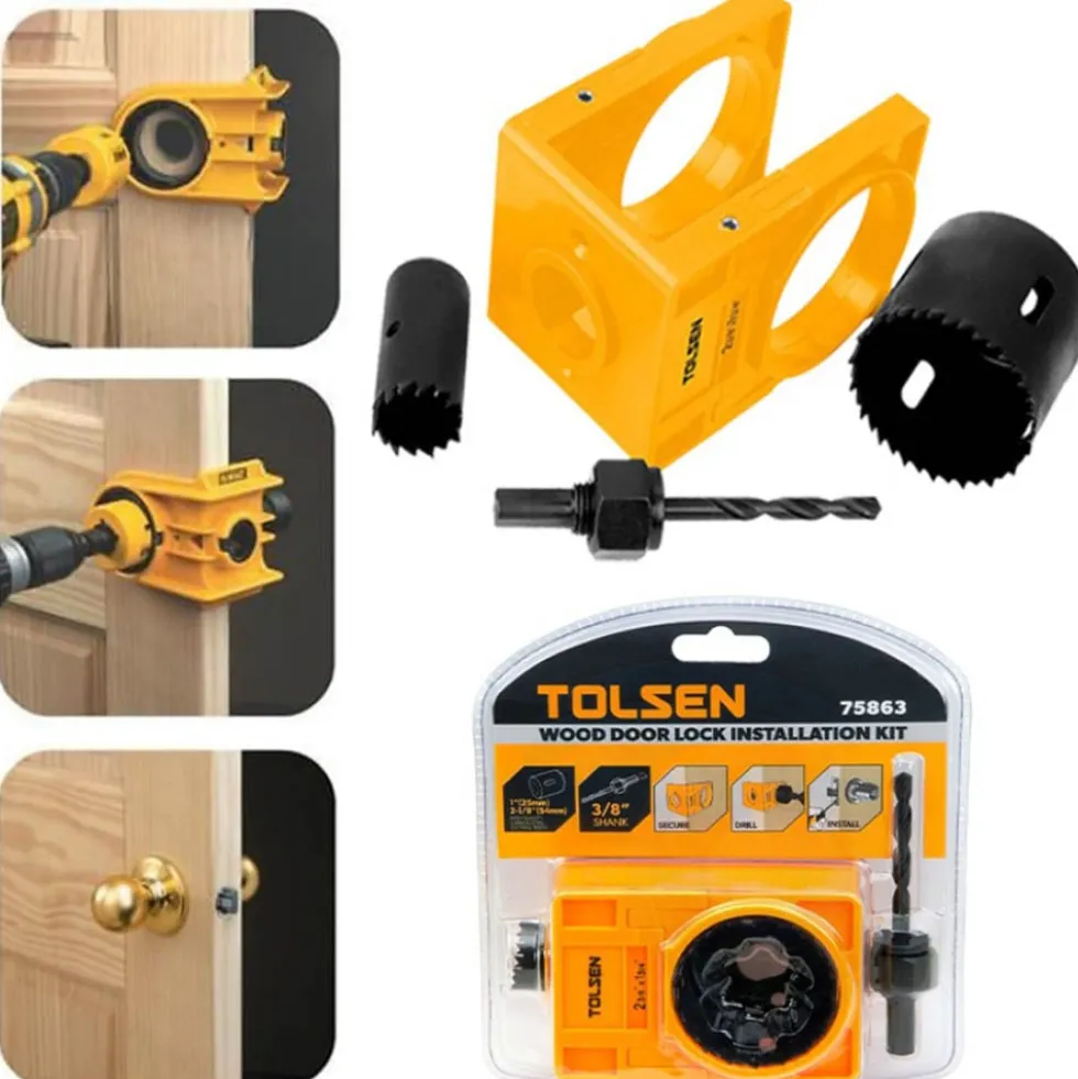 Kit frese a tazza con telaio di posizionamento per foratura porte legno TOLSEN 75863