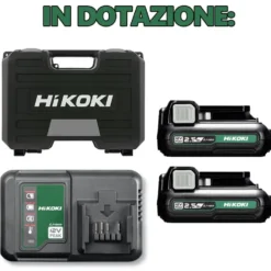 Kit promo combo HIKOKI KC12HKDA2 trapano con percussione DV12DA + avvitatore impulsi WH12DA + 2 batterie 12V 2,5Ah