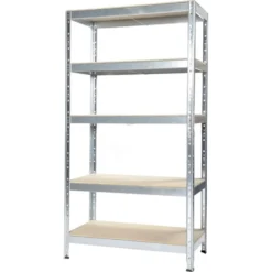 kit scaffale SOLID in acciaio zincato cm.90 x 40 x 180H con 5 ripiani in legno