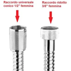 Laccio doccia ridotto flessibile acciaio cromato doppia aggraffatura 3/8" x 1/2" f.f. cm.150