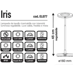 Lampada led da tavolo orientabile CFG IRIS con intensità luminosa regolabile 10/20W ricaricabile