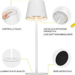 Lampada led da tavolo ricaricabile CFG AUDREY bianca con intensità luminosa e tonalità di luce regolabile