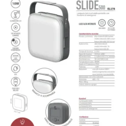 Lampada led ricaricabile portatile SLIDE 500 lumen con funzione di emergenza CFG EL178