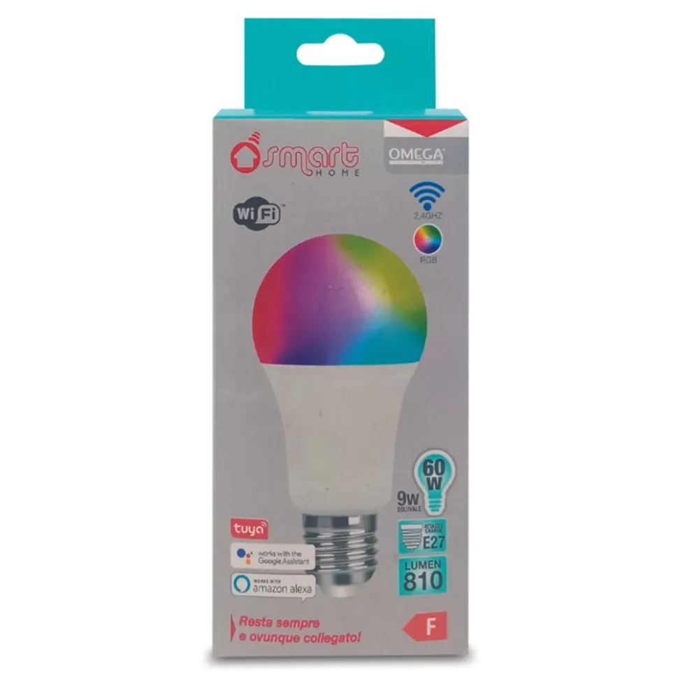 Lampadina LED intelligente SMART wifi E27 9W compatibile amazon alexa e google home OMEGA