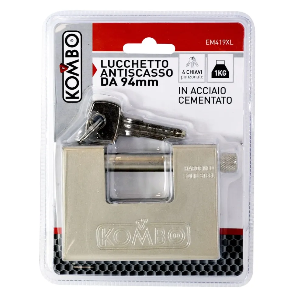 Lucchetto corazzato in acciaio antiscasso mm.94 KOMBO