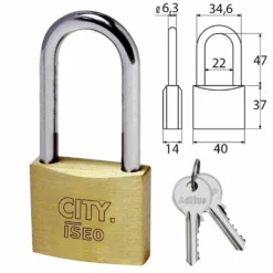 Lucchetto in ottone ad arco lungo mm.40 Iseo City con 3 chiavi