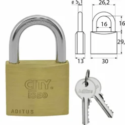 Lucchetto in ottone ad arco mm.30 Iseo City con 3 chiavi