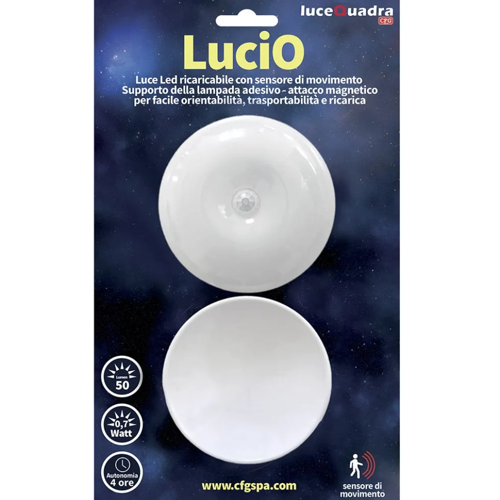Luce led ricaricabile LUCIO con sensore di movimento supporto adesivo o attacco magnetico CFG EL187