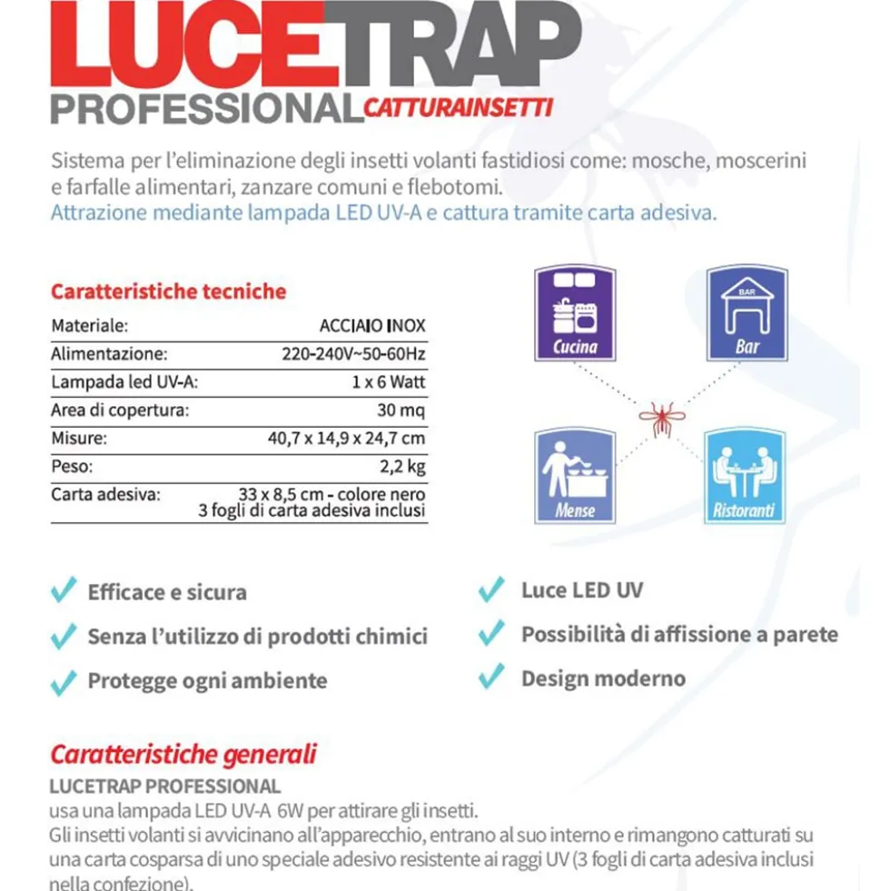 Macchina cattura insetti CFG LUCETRAP PROFESSIONAL in acciaio conforme HACCP ambito alimentare