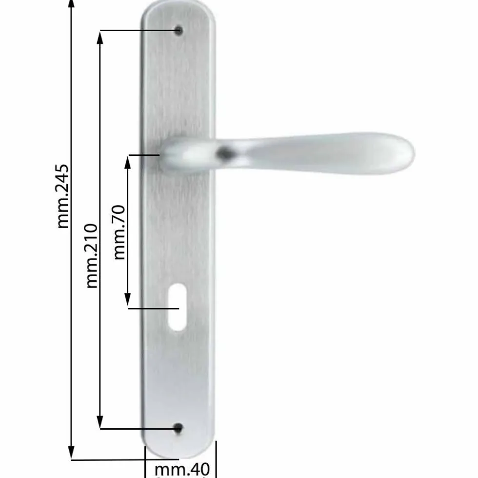 Maniglia con placca cromo satinato mm.70 mod. GOCCIA per porte interne
