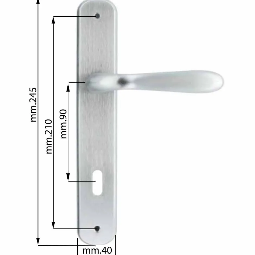 Maniglia con placca cromo satinato mm.90 mod. GOCCIA per porte interne