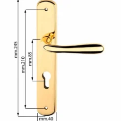Maniglia con placca oro lucido mm.85 mod. GOCCIA foro cilindro tipo yale per porte interne