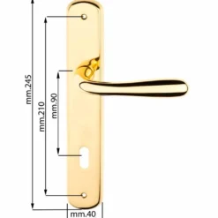 Maniglia con placca oro lucido mm.90 mod. GOCCIA per porte interne