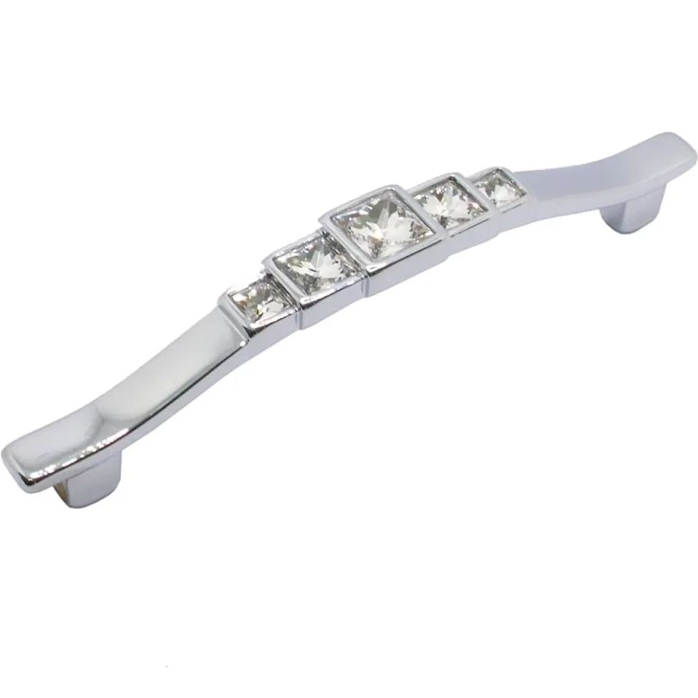 Maniglia per mobili stile moderno quadra con strass mm.128 cromo lucido ITALMETAL