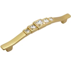 Maniglia per mobili stile moderno quadra con strass mm.128 oro opaco ITALMETAL