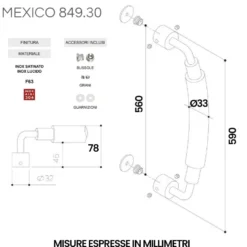 Maniglione per porte MEXICO cm.59 in acciaio inox AISI 304 lucido e satinato