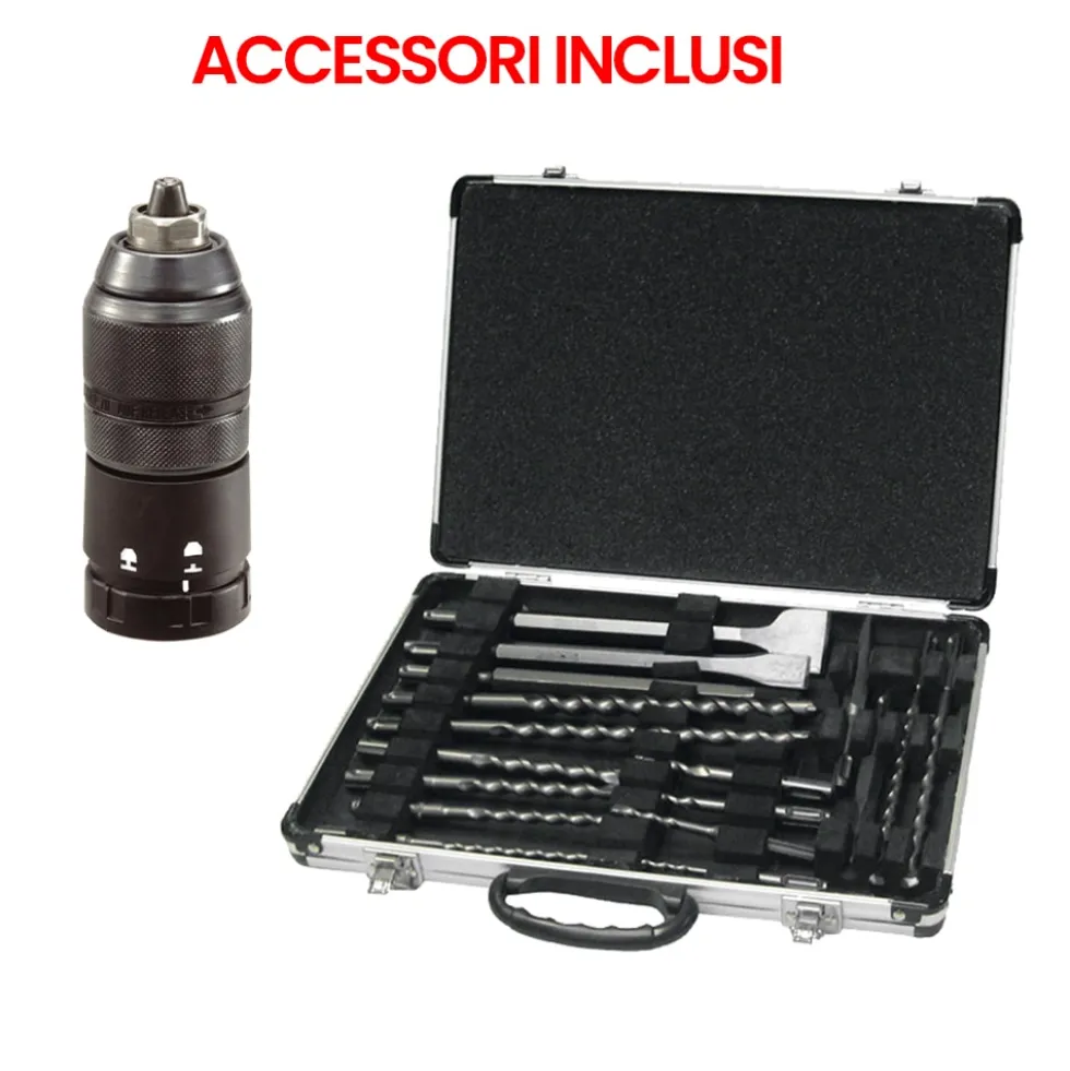 Martello tassellatore SDS-Plus MAKITA HR2630TX12 800W 2,4 joule 3 funzioni + kit 17 accessori