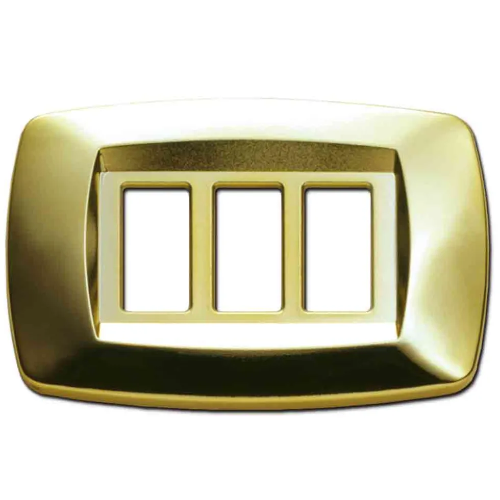 MASTER MD213 Placca coprinterruttori modì OTTONE LUCIDO 3 posti compatibile BTICINO MAGIC